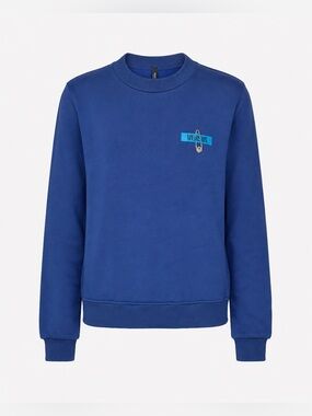 Versus Versace Blue Crewneck Sweatshirt Safety Pin Lion Logo Patch Pullover S
